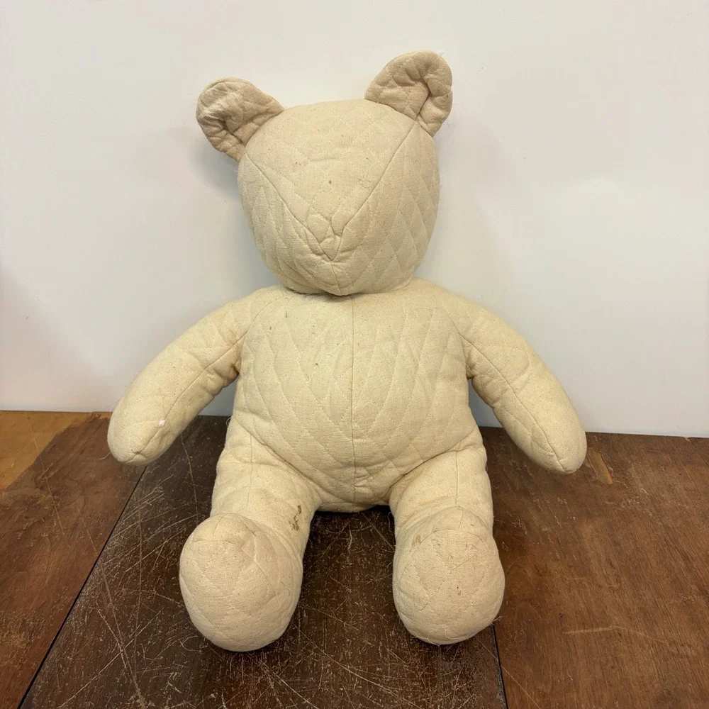 Vintage Quilted Cotton Teddy Bear Plush Cream Primitive Handmade 20 Inch